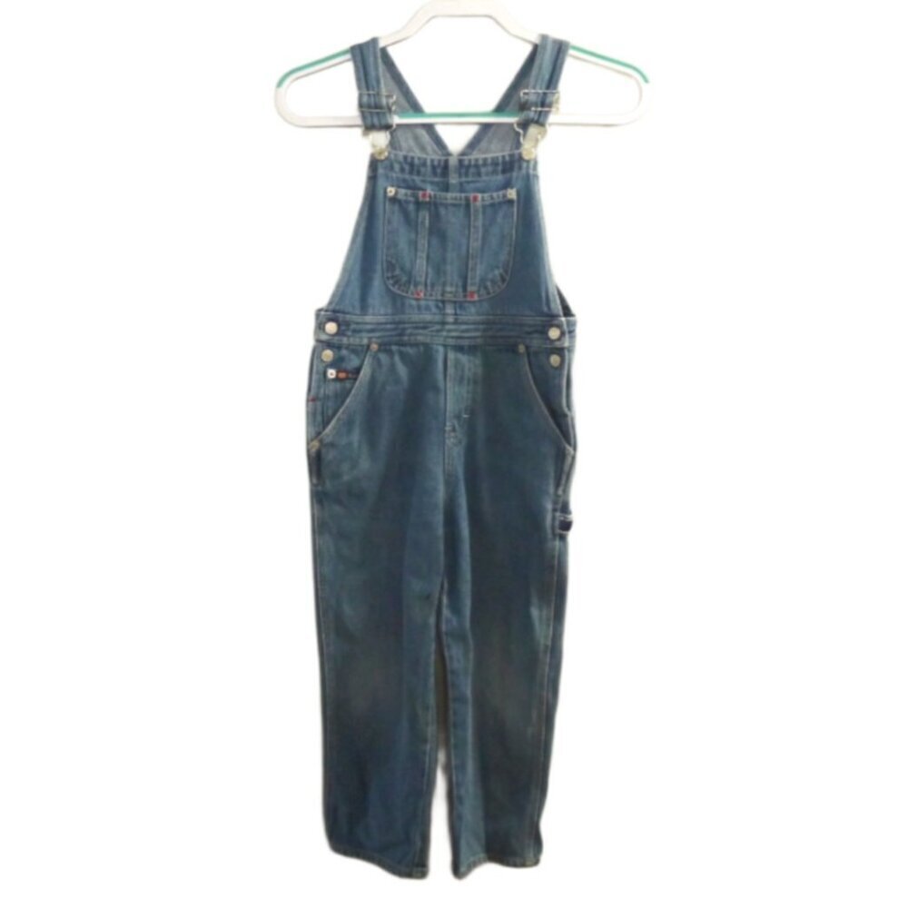 Vintage ROUTE 66 carpenter blue jean denim overalls Kids size 6, inseam 17"